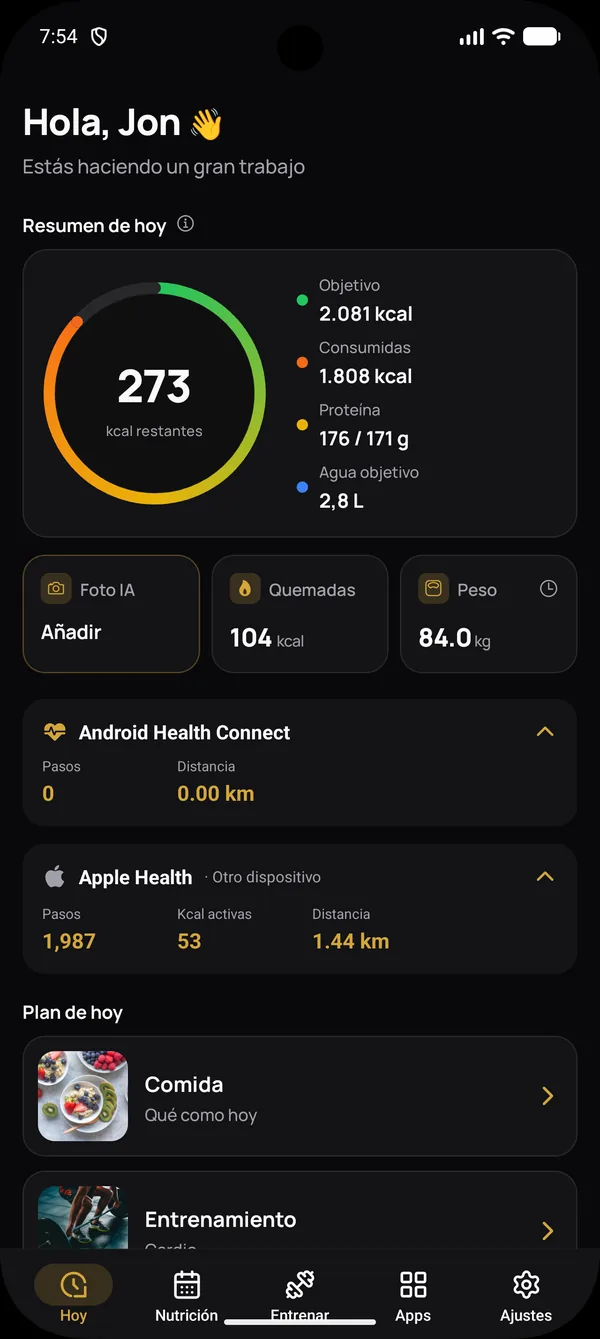 Pantalla de inicio de FitCoachLab
